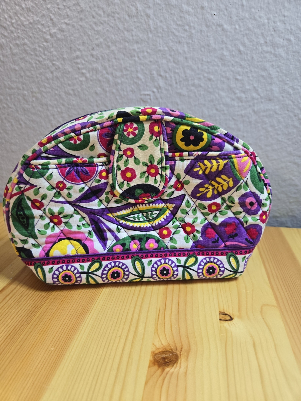 Vintage Quilted Floral Cosmetic Pouch in Purple & Green